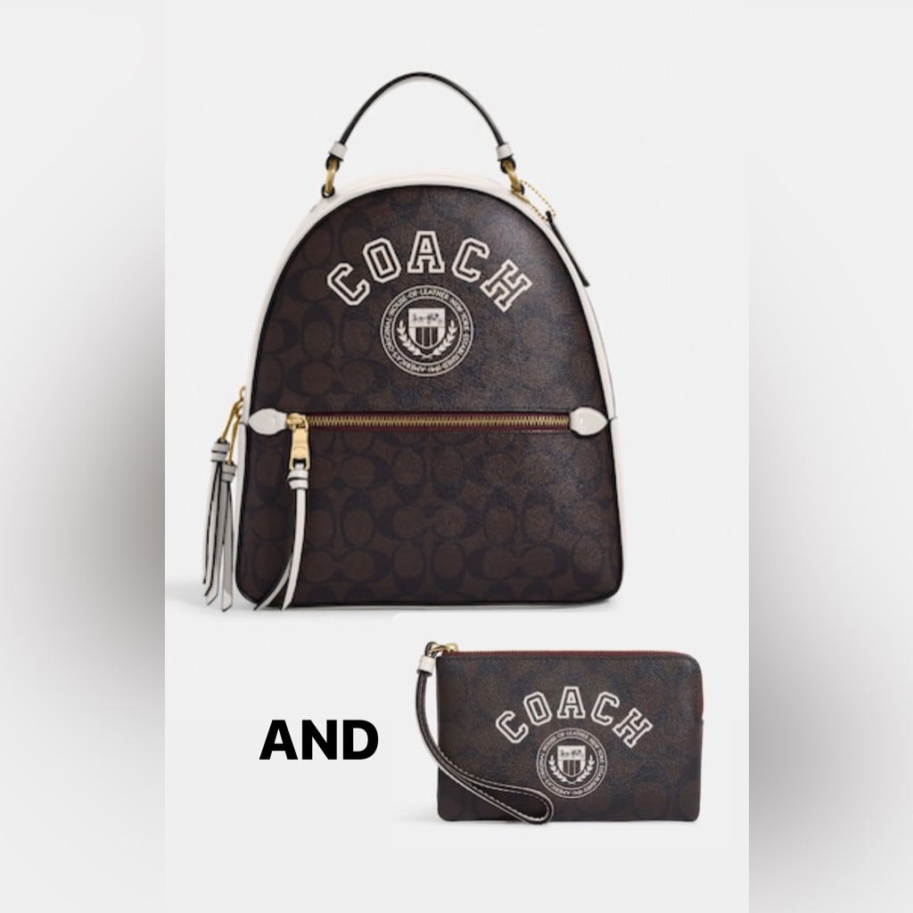 Coach Jordyn Backpack With Varsity Motif And Matching Corner Zip Wristlet
